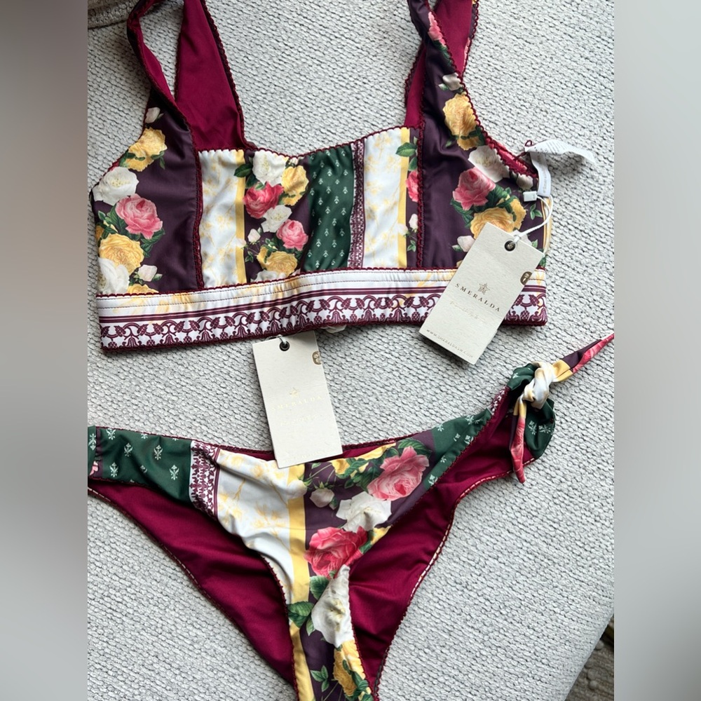 Smeralda bikini size large burgundy floral